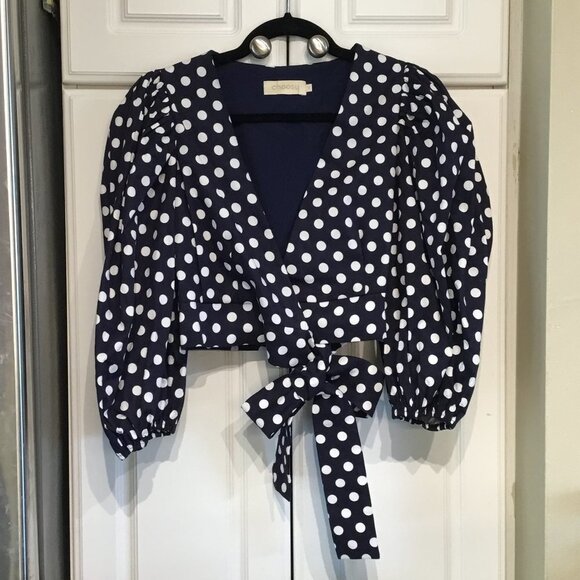 Choosy Tops - Choosy Vintage Inspired Polka Dot Wrap Crop Top